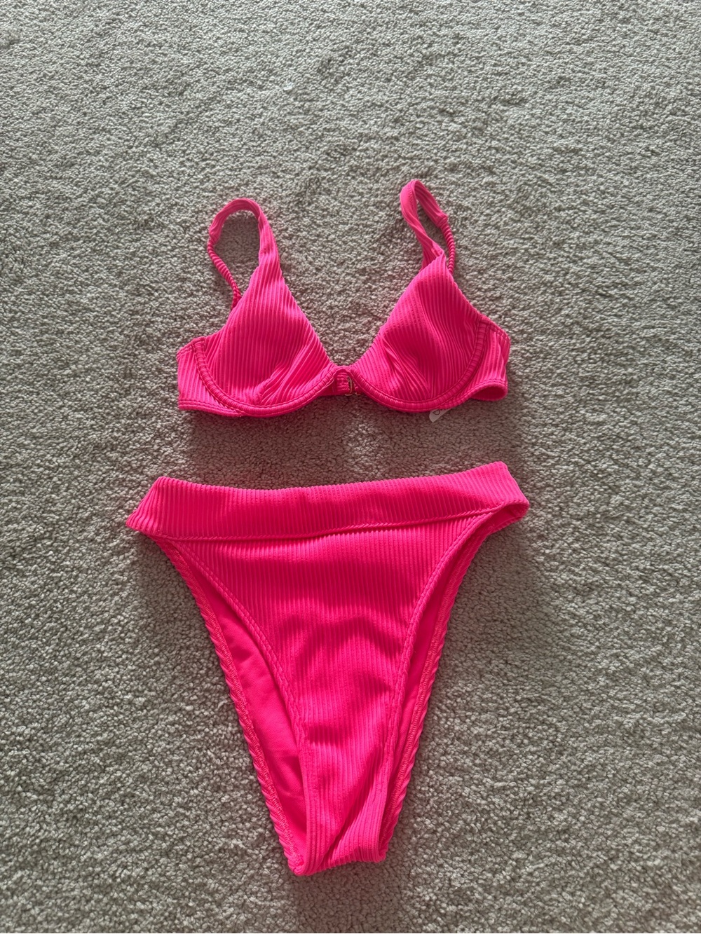 Hollister Hot Pink Ribbed Underwire Bikini Set